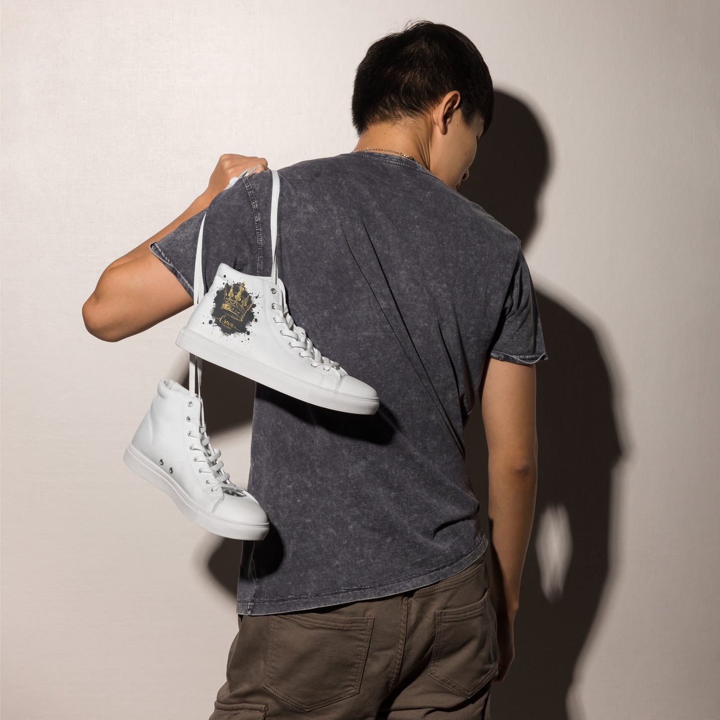 Graphic White Mens High Top Canvas Shoes